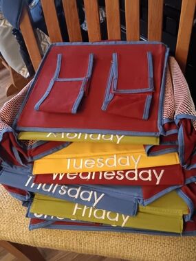 Stackable Day-of-the-Week Kids Storage Pouches - Red, Yellow, Green, Blue